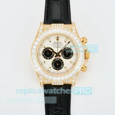 RXF Factory Super Clone Rolex Daytona Yellow Gold Diamond-set Swiss 4130 Chronograph Watch 
